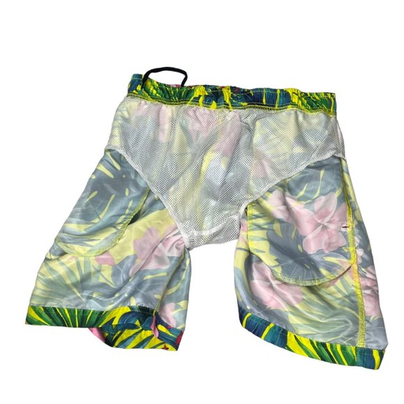 US Surf Club Swimwear Short Mens Medium Yellow Pink Floral Tropical Trunk Mesh L - Picture 4 of 12
